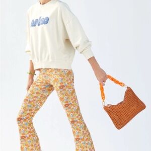 Clare V Flat Clutch with Tabs Tan Rattan with Brass Strap